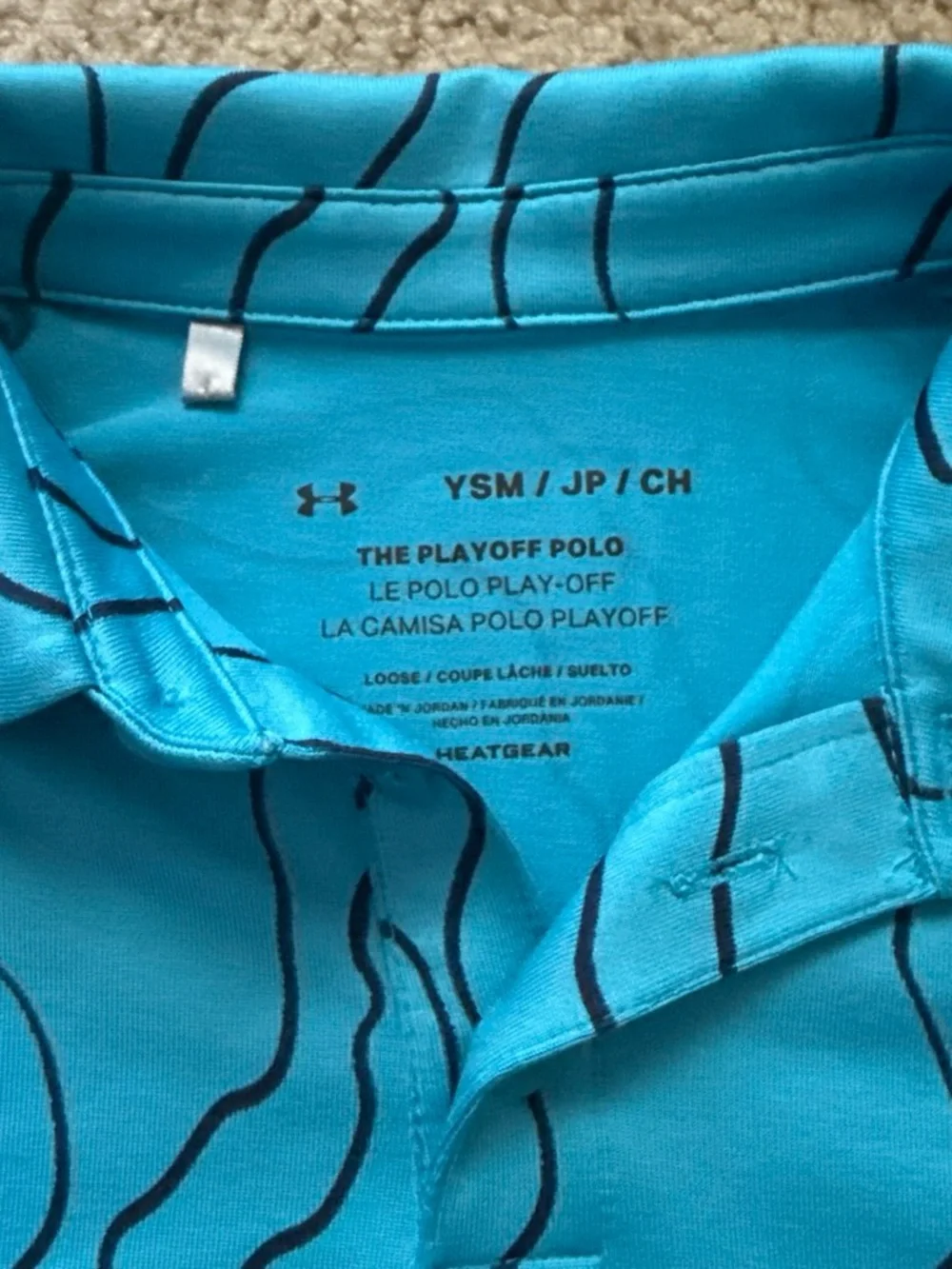 Under Armour Boys' Aqua Blue Polo with Black Wavy Graphic